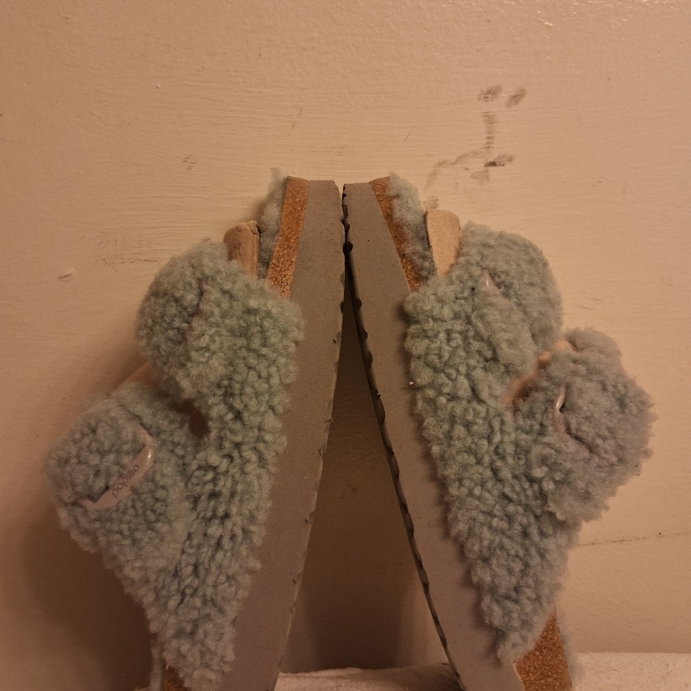 Womens BIRKENSTOCK PAPILLIO Cozy Faux Slide Sandals, Light Sage Size 41, US 10 - Picture 13 of 16
